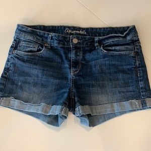 Women’s 3 inch inseam denim cut off short.